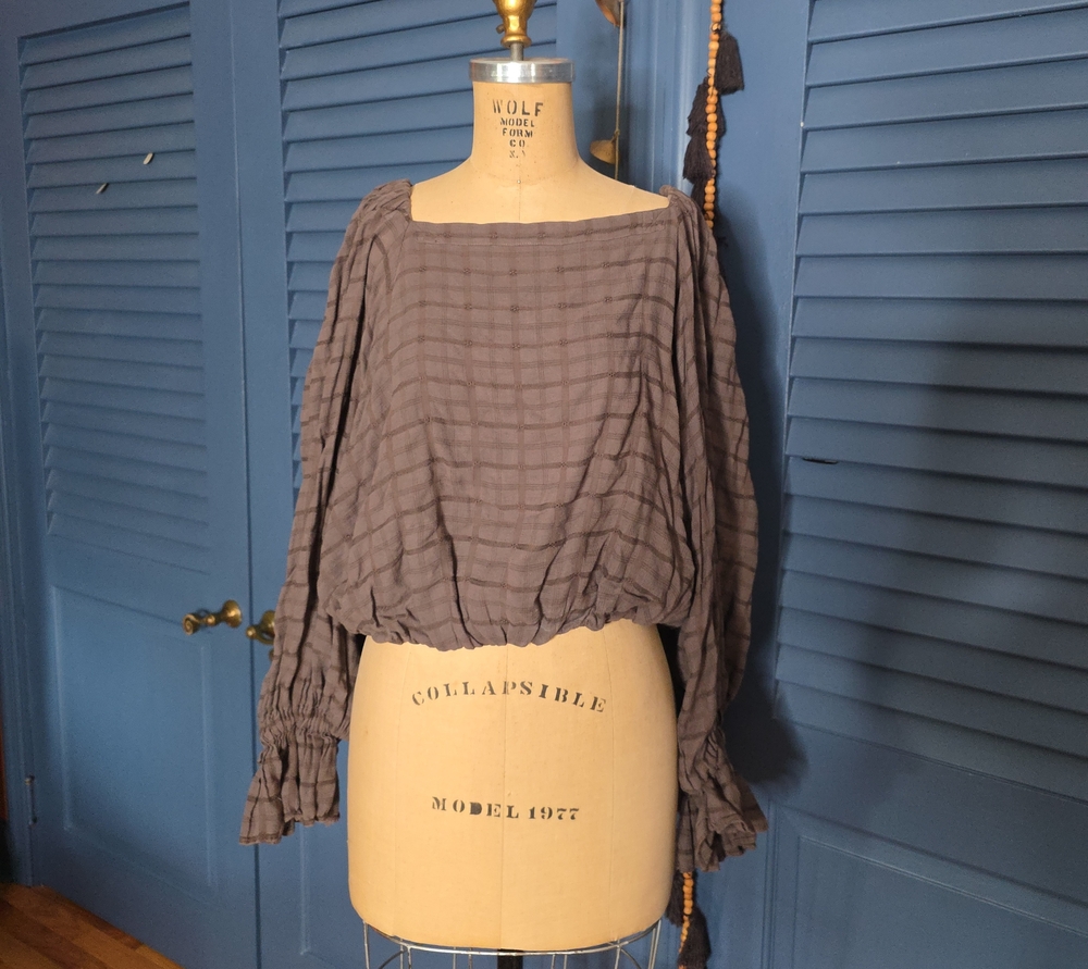 Free People Gray Square-Neck Smocked Hem Blouse